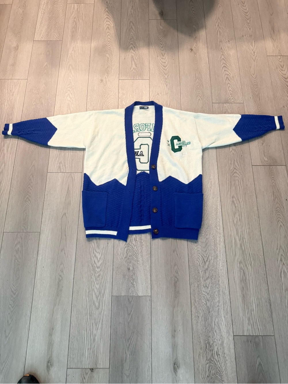 Blue Varsity Knit Cardigan Sweater Size S